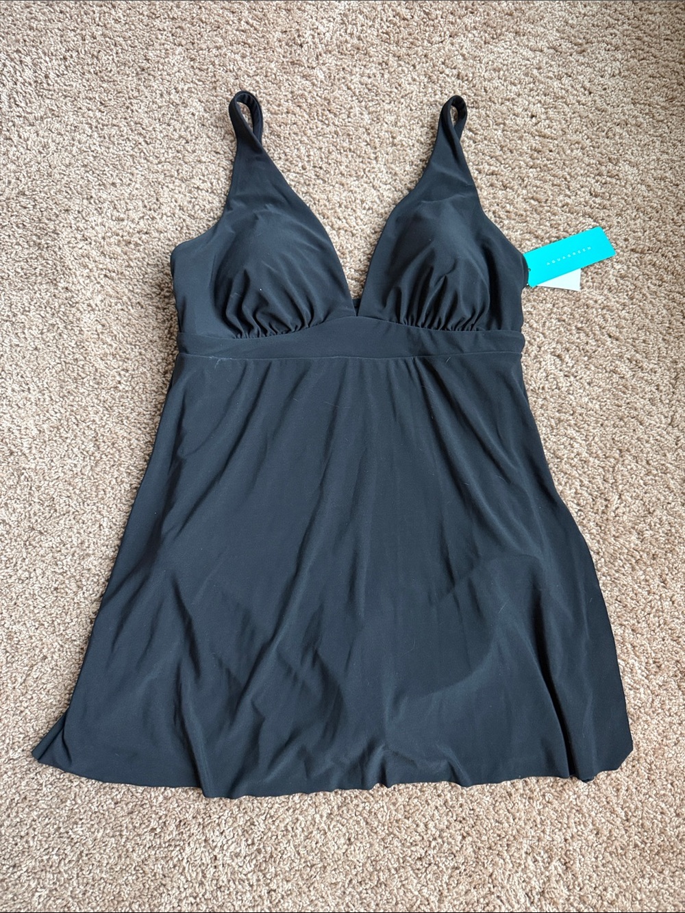 NWT Aqua Green Black Swimdress with Built-In Bra Size L